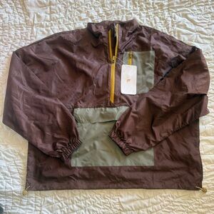 Fabletics Brown and Olive Windbreaker with Yellow Zipper